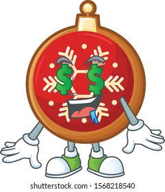 Cartoon red christmas ball with the money eye character.
