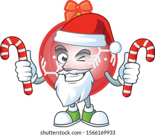Cartoon red christmas ball santa brings candy character 