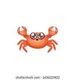 Cartoon red crab character with claws isolated on white backgound. Water animal sign. Seafood icon or logo
