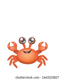 Cartoon red crab character with claws isolated on white backgound. Water animal sign. Seafood icon or logo