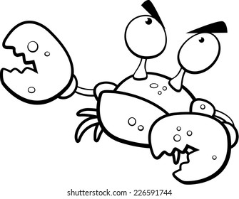 A cartoon red crab with a crabby expression.