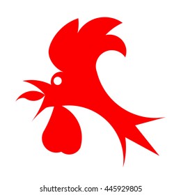 Cartoon red crow cock on white background. Vector icon.