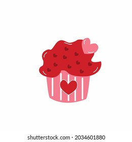 cartoon red cupcakes on white background