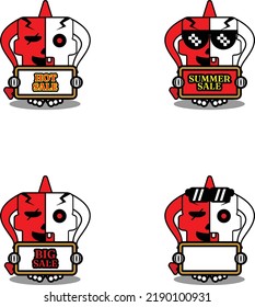 cartoon red devil bone mascot character halloween cute skull vector illustration set bundle summer sale