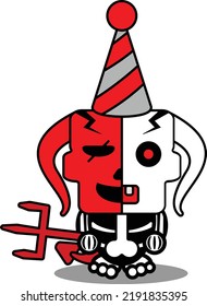 cartoon red devil bone mascot character halloween skull funny party vector illustration