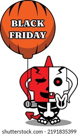 cartoon red devil bone mascot character vector illustration halloween cute skull black friday