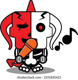 cartoon red devil bone mascot character halloween cute skull singing vector illustration