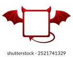 Cartoon red devil frame. Square cute demon frame or avatar for your designs. Evil symbol for Creative Halloween greeting card or banner