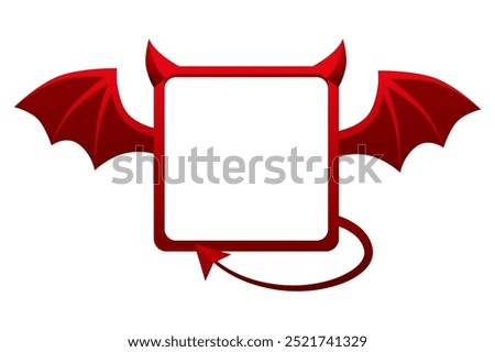 Cartoon red devil frame. Square cute demon frame or avatar for your designs. Evil symbol for Creative Halloween greeting card or banner