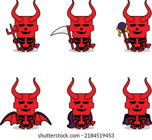 cartoon red devil mascot character cute skull vector set witch bundle