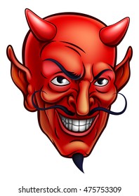 Cartoon red devil satan or Lucifer demon face with horns and a goatee beard