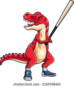 Cartoon red dinosaur a baseball player