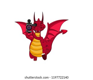 Cartoon Red dragon with Cemera Vector 01