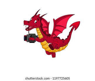 Cartoon Red dragon with Cemera Vector 03