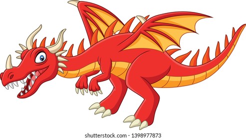 Cartoon red dragon on white background