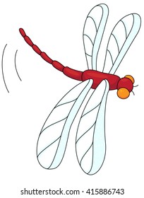 Cartoon red dragonfly isolated on white