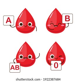 Cartoon Red Drops With Blood Type Sign In Hands Vector Illustration