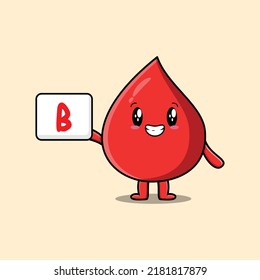 Cartoon red drops with blood type sign in hands vector image illustration