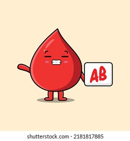 Cartoon red drops with blood type sign in hands vector image illustration