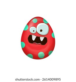 Cartoon red easter egg characters withh dots isolated on white background. Red pattern color egg vector concept illustration. funky sweet easter character with eyes and mouth