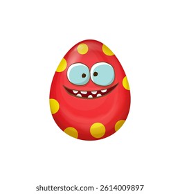 Cartoon red easter egg characters withh dots isolated on white background. Red pattern color egg vector concept illustration. funky sweet easter character with eyes and mouth