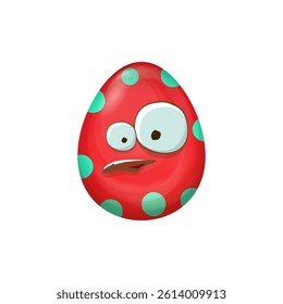Cartoon red easter egg characters withh dots isolated on white background. Red pattern color egg vector concept illustration. funky sweet easter character with eyes and mouth