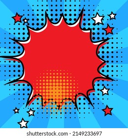 Explosión roja de caricatura al estilo de las caricaturas sobre fondo azul. estilo retro. Ilustración vectorial. imagen de stock. 