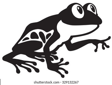 cartoon red eye tree frog. Black and white image