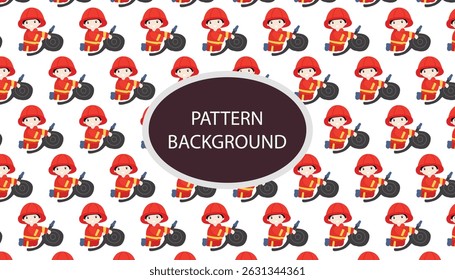 Cartoon red fire fighter isolated on white background. pattern fighter
