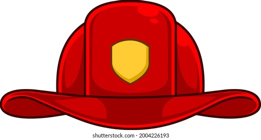 Cartoon Red Firefighter Helmet. Vector Hand Drawn Illustration Isolated On Transparent Background