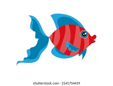 Cartoon red fish in flat style. Vector illustration of aquarium fish isolated on white background