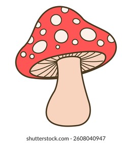 Cartoon red fly agaric mushroom vector illustration isolated on white background	
