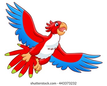 Cartoon red flying parrot