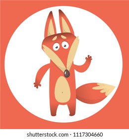 Cartoon red fox character, vector illustration, isolated on white background