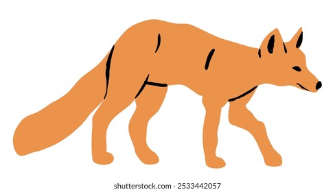 Cartoon Red Fox. Cute hunting fox. Vector fox character, predator fox mascot or wildlife forest animal mammal. Vector animal icon.