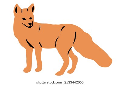 Red Fox. Raposa farejadora bonita na caçada. Caractere de raposa vetorial, ícone de raposa predadora ou mamífero animal da floresta selvagem. Ilustração animal para produtos para bebês