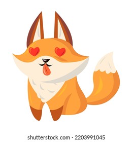 Cartoon red fox with emotion. Cute baby animal smiling, crying, laughing, sleeping, feeling happy, angry, sad. Vector illustration