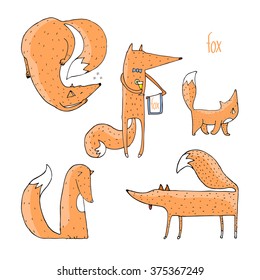 cartoon red fox set