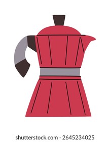 Cartoon red geyser coffee maker. Vector flat illustration. White background.