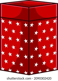 Cartoon Red Gift Box With Stars. Vector Hand Drawn Illustration Isolated On White Background