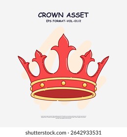 Cartoon Red and golden crown with bold hand drawn lines and red accent on the ring. Flat colors with visible highlights and shadows. Vector EPS10 in doodle art style.