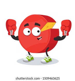 cartoon red head of cheese mascot in red boxing gloves on white background
