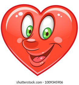 Cartoon red Heart. Emoticons. Smiley. Emoji. Love Emotion symbol. Design element for Happy Valentines Day greeting card, kids coloring book page, t-shirt print, icon, logo, label, patch, sticker.