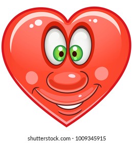 Cartoon red Heart. Emoticons. Smiley. Emoji. Love Emotion symbol. Design element for Happy Valentines Day greeting card, kids coloring book page, t-shirt print, icon, logo, label, patch, sticker.