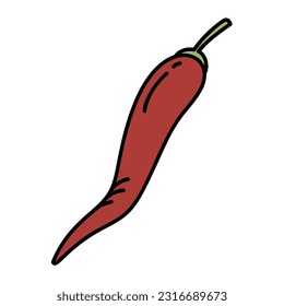Cartoon Red Hot Chilli Pepper Or Cayenne Pepper. Hand Drawn Vegetable Illustration