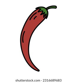 Cartoon Red Hot Chilli Pepper Or Cayenne Pepper. Hand Drawn Vegetable Illustration