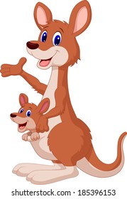 Cartoon red kangaroo carrying a cute Joey