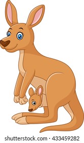 Cartoon red kangaroo carrying a cute Joey