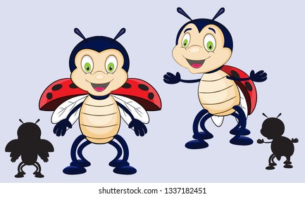 cartoon red ladybug standing with silhouette
