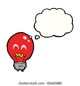 bombilla roja de dibujos animados con burbuja de pensamientos